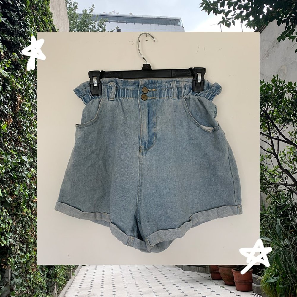 Light-Wash High-Waisted Shorts